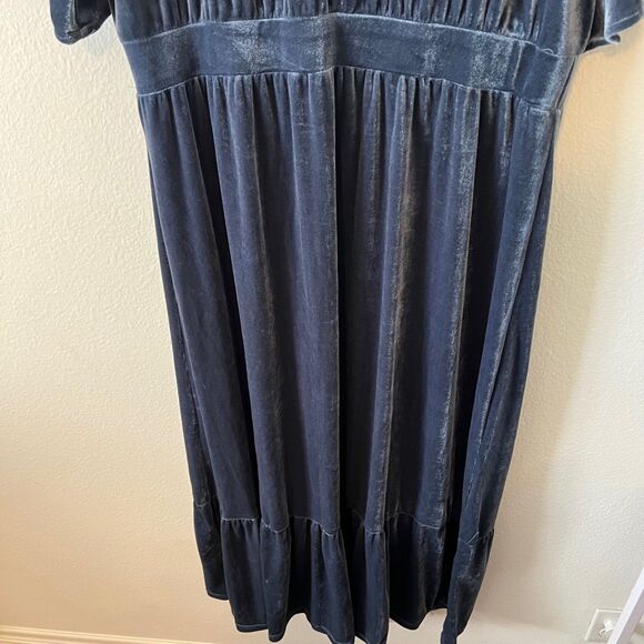 Polagram Blue Velvet Embroidered Maxi Dress 1X Fairy Boho Whimsy - Picture 3 of 6